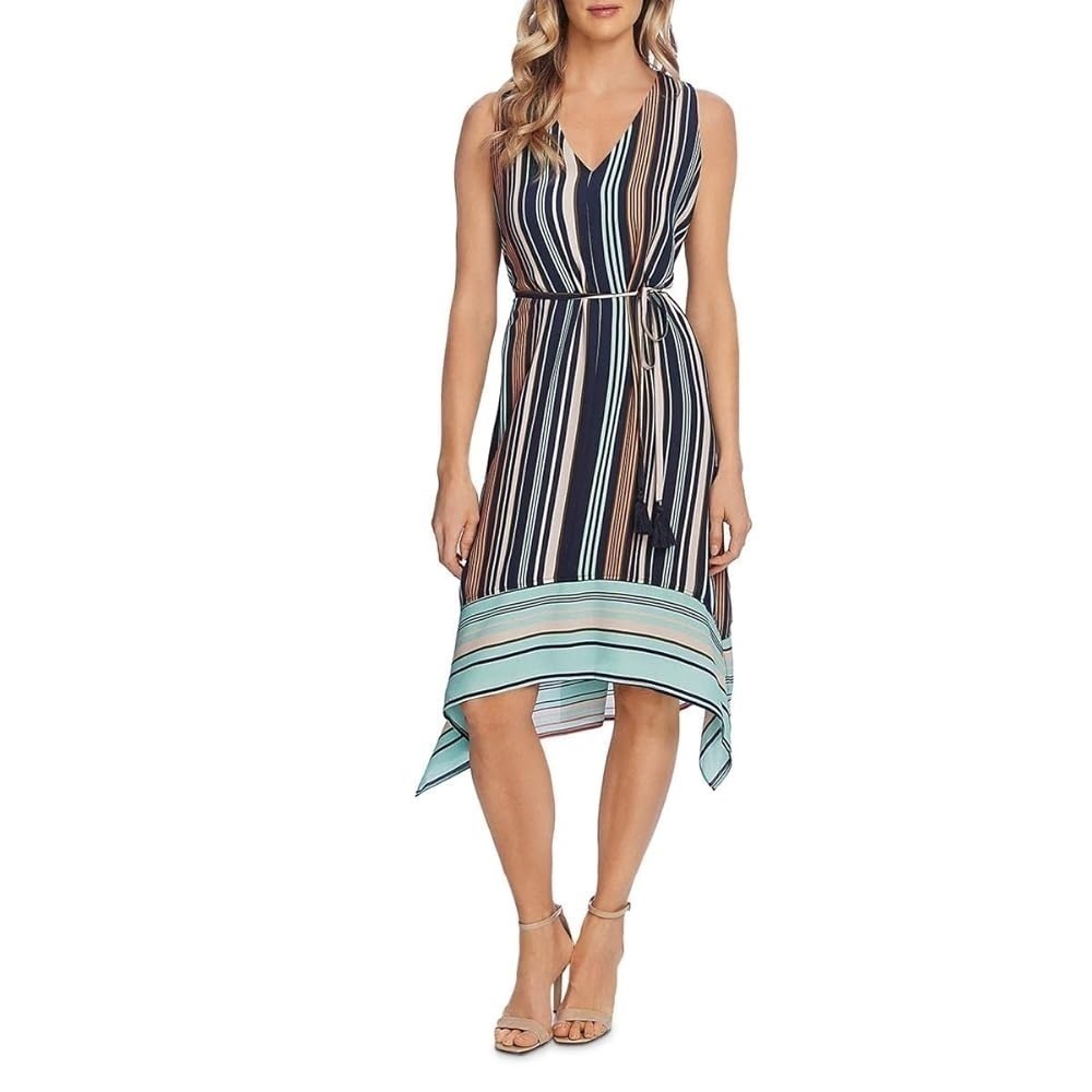VINCE CAMUTO | Striped Sleeveless Midi Dress